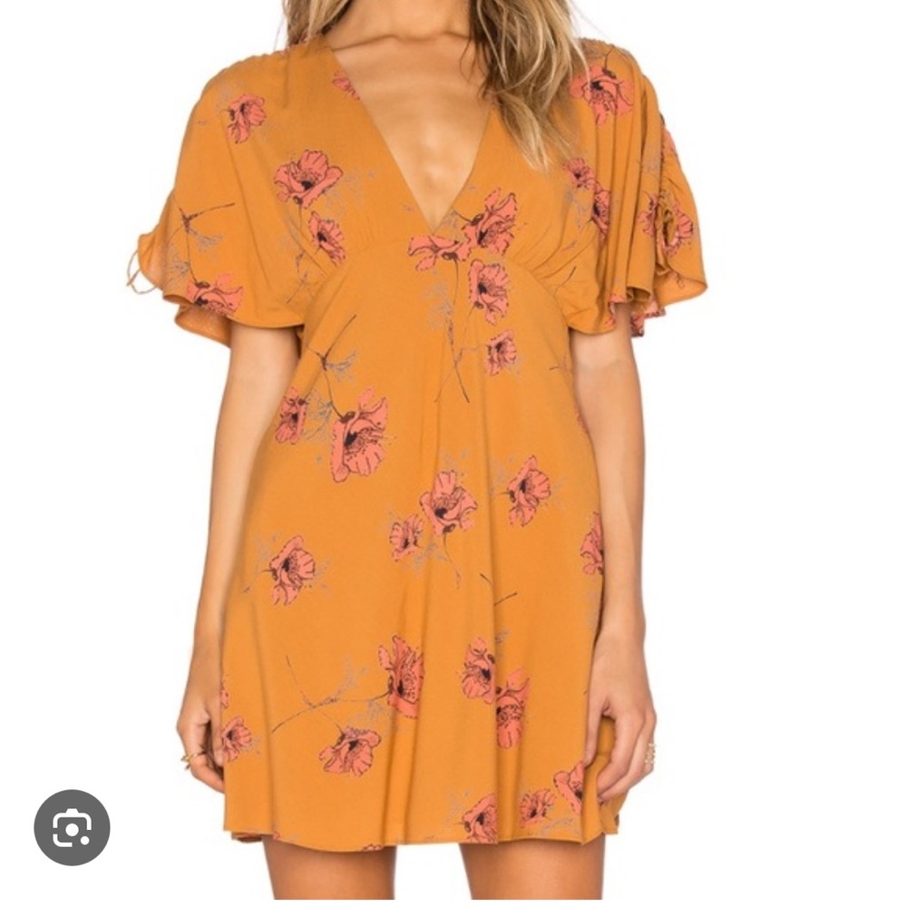 Free People Mustard Floral Mini Dress